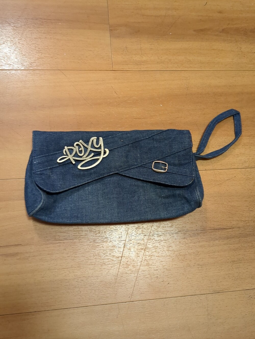 Roxy Logo Y2K Vintage Denim Snap Open Wristlet Wallet